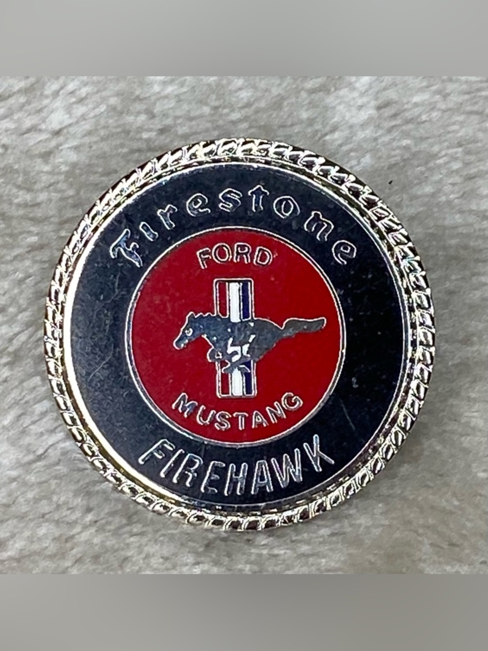 Vintage Firestone Firehawk Ford Mustang Lapel Hat Jacket Vest Souvenir Promo Pin